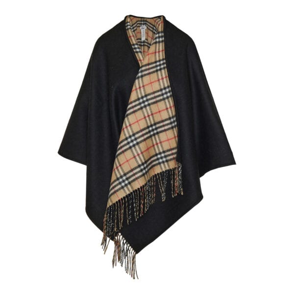 Check wool reversible cape