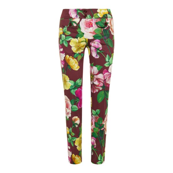 Camellia print cotton trousers