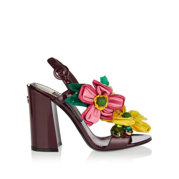 Flower applique leather sandals