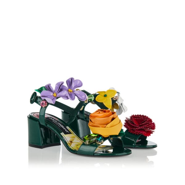 Flower applique leather sandals