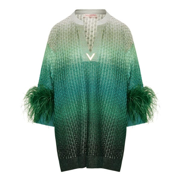 Feather-trim lurex knit dress