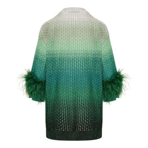 Feather-trim lurex knit dress