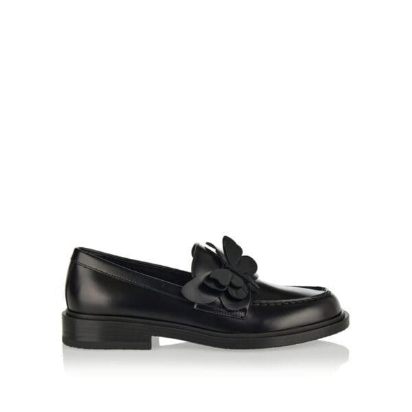Butterfly applique leather loafers