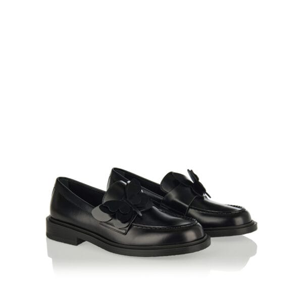 Butterfly applique leather loafers