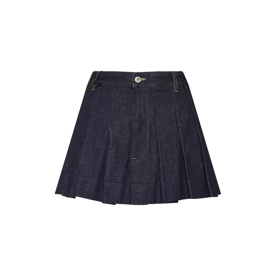 Pleated denim mini skirt