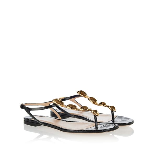 Croc-embossed flat thong sandals