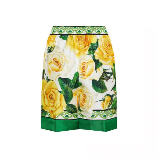 Yellow Rose print silk shorts