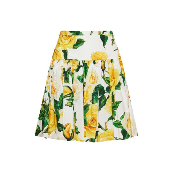 Yellow Rose print pleated skirt