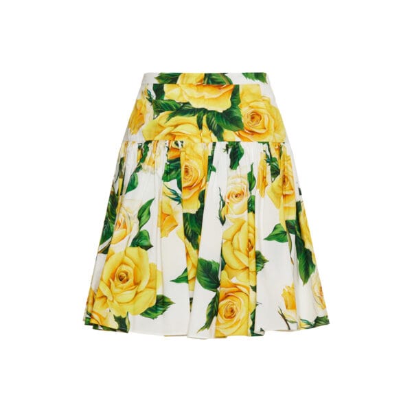 Yellow Rose print pleated skirt