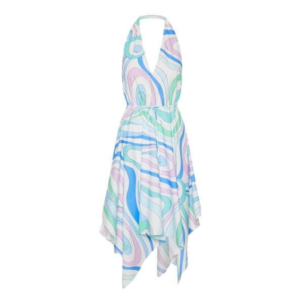 Marmo print asymmetric halter dress