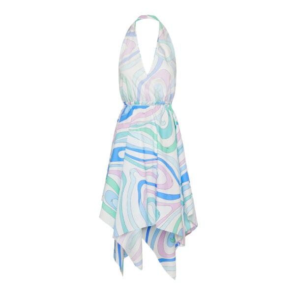 Marmo print asymmetric halter dress