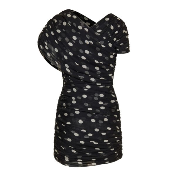 Dotted ruched silk mini dress